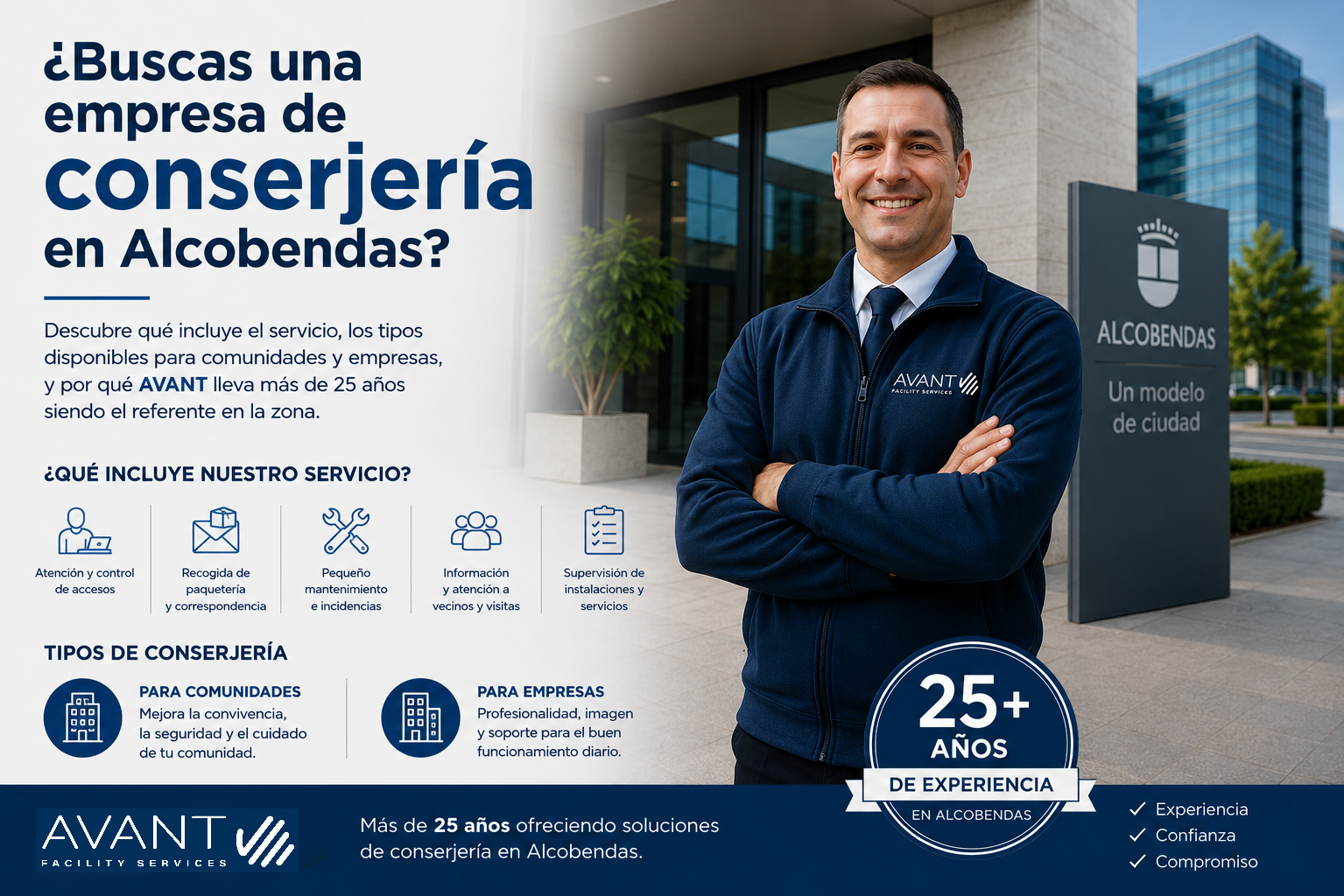 Servicio profesional de conserjería para empresas y comunidades en Alcobendas — AVANT
